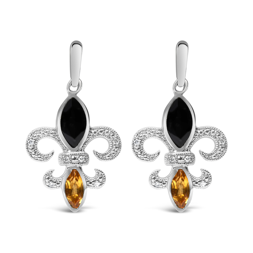 .925 Sterling Silver Marquise Cut Onyx and